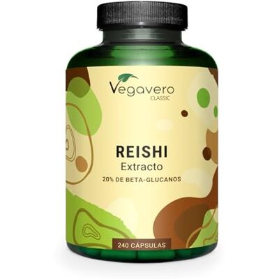 Vegavero Reishi Puro Doses mais altas: 13000 mg (10:1) Com 40% Polissacarídeos e 20% betaglucanos, Ganoderma Lucidum, sem aditivos e vegano, 240 cápsulas Vegavero Reishi Puro Doses mais altas: 13000 mg (10:1) Com 40% Polissacarídeos e 20% betaglucanos, Ganoderma Lucidum, sem aditivos e vegano, 240 cápsulas