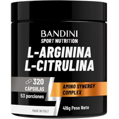 BANDINI ® L-Arginina + L-Citrulina 320 cápsulas (1100 mg por cápsula) Arginina + Citrulina Malato, Pré-treino, Resistência, Recuperação Muscular, Complexo de Aminoácidos Semiessenciais 50+ dias Arginina + Citrulina Malato, Pre-Entrenamiento, Resistencia BANDINI ® L-Arginina + L-Citrulina 320 cápsulas (1100 mg por cápsula) Arginina + Citrulina Malato, Pré-treino, Resistência, Recuperação Muscular, Complexo de Aminoácidos Semiessenciais 50+ dias Arginina + Citrulina Malato, Pre-Entrenamiento, Resistencia