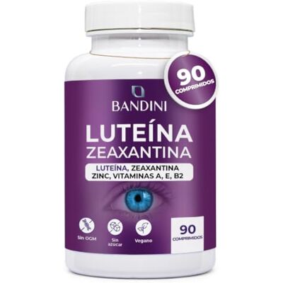 BANDINI ® Luteína e zeaxantina em altas doses, suplemento oftalmológico Com mirtilo e videira vermelha, Cynk, vitaminas A, B2 e E, suporte natural para a visão, 90 comprimidos BANDINI ® Luteína e zeaxantina em altas doses, suplemento oftalmológico Com mirtilo e videira vermelha, Cynk, vitaminas A, B2 e E, suporte natural para a visão, 90 comprimidos