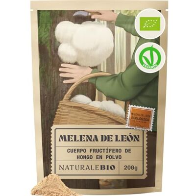NaturaleBio Melena de leão em pó 200 g Ecológica, vegana, sem glúten, sem OGM, apoia a função cognitiva, saúde intestinal e sistema imunitário, rica em compostos bioativos NaturaleBio Melena de leão em pó 200 g Ecológica, vegana, sem glúten, sem OGM, apoia a função cognitiva, saúde intestinal e sistema imunitário, rica em compostos bioativos