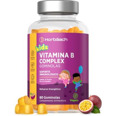 Horbäach Vitamina B Complex Gominolas para crianças complexo vitamina completo 2 meses de fornecimento 60 Gummies veganas, com iodo e zinco Horbaach Horbäach Vitamina B Complex Gominolas para crianças complexo vitamina completo 2 meses de fornecimento 60 Gummies veganas, com iodo e zinco Horbaach