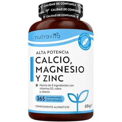 Nutravita Calcio Magnesio Zinc y Vitamina D 365 Tabletas Vegetarianas 6 meses Manutenção de ossos, sistema imunitário, função muscular normal e fadiga reduzida Feito na Europe Nutravita Calcio Magnesio Zinc y Vitamina D 365 Tabletas Vegetarianas 6 meses Manutenção de ossos, sistema imunitário, função muscular normal e fadiga reduzida Feito na Europe