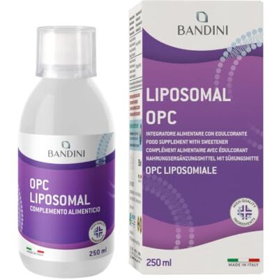 BANDINI ® OPC Líquido lipossomal 250 ml extrato de semente de uva 95% OPC (200 mg por dose), Fórmula de absorção ideal com tecnologia lipossomal, suplemento antioxidante natural BANDINI ® OPC Líquido lipossomal 250 ml extrato de semente de uva 95% OPC (200 mg por dose), Fórmula de absorção ideal com tecnologia lipossomal, suplemento antioxidante natural
