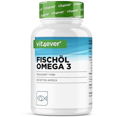Vit4ever Ómega 3 de alta dose 420 cápsulas com 4000 mg de óleo de peixe por porção diária com EPA e DHA na forma de triglicerídeos Purificado e de pesca sustentável 1200 mg de Omega 3 con EPA y DHA Forma Triglicérido Vitamina E Natural Pesca Sostenible Vit4ever Ómega 3 de alta dose 420 cápsulas com 4000 mg de óleo de peixe por porção diária com EPA e DHA na forma de triglicerídeos Purificado e de pesca sustentável 1200 mg de Omega 3 con EPA y DHA Forma Triglicérido Vitamina E Natural Pesca Sostenible