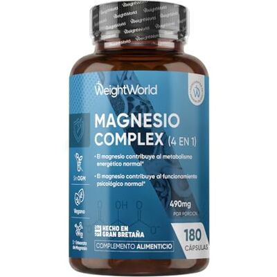 WeightWorld Magnésio Complex 1700 mg, 180 cápsulas veganas, 400 mg de magnésio elemental 3 Meses de Suministro, Con Bisglicinato, Citrato, Malato y Taurato Con Leucina, Sin Estearato de Magnesio ni OGM WeightWorld Magnésio Complex 1700 mg, 180 cápsulas veganas, 400 mg de magnésio elemental 3 Meses de Suministro, Con Bisglicinato, Citrato, Malato y Taurato Con Leucina, Sin Estearato de Magnesio ni OGM