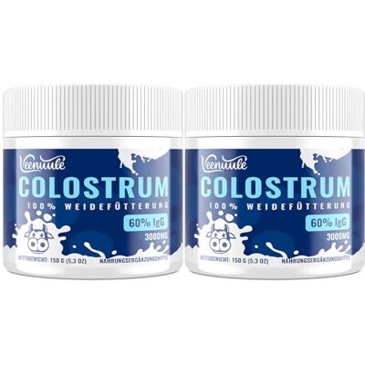 Veenuule Pó de colostro, receita de atualização com 60% de IgG (Imunoglobulinas) naturais, colostro de vaca alimentado com pasto para a saúde intestinal, sem sabor (embalagem de 2) Veenuule Pó de colostro, receita de atualização com 60% de IgG (Imunoglobulinas) naturais, colostro de vaca alimentado com pasto para a saúde intestinal, sem sabor (embalagem de 2)