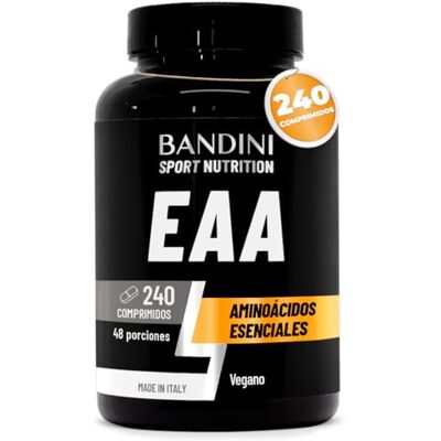 BANDINI ® EAA Aminoácidos essenciais 240 comprimidos Com 9 aminoácidos Suplemento natural e vegano obtido por fermentação Intra Pre e Pós-Treino comprimidos de Amino essencial para 48 dias BANDINI ® EAA Aminoácidos essenciais 240 comprimidos Com 9 aminoácidos Suplemento natural e vegano obtido por fermentação Intra Pre e Pós-Treino comprimidos de Amino essencial para 48 dias