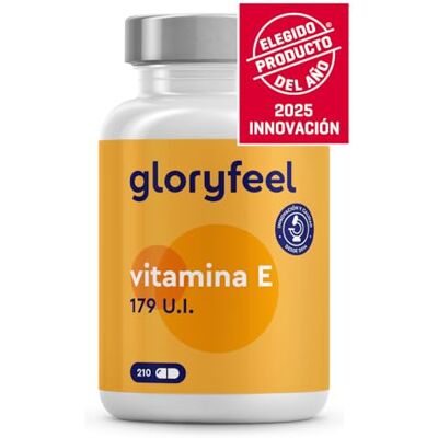 Gloryfeel Vitamina E 179 UI 210 Cápsulas (para 3 meses) Potente Antioxidante de D-α-tocoferol (a forma mais bioativa de Vitamina E) Protege as células do stress oxidativo* Sem aditivos nem OGM Gloryfeel Vitamina E 179 UI 210 Cápsulas (para 3 meses) Potente Antioxidante de D-α-tocoferol (a forma mais bioativa de Vitamina E) Protege as células do stress oxidativo* Sem aditivos nem OGM