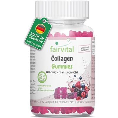 fairvital Gominolas de colagénio 60 unidades 1000 mg por dose diária com sódio e ferro alta dose sem açúcar qualidade comprovada fabricadas na Alemanha fairvital Gominolas de colagénio 60 unidades 1000 mg por dose diária com sódio e ferro alta dose sem açúcar qualidade comprovada fabricadas na Alemanha