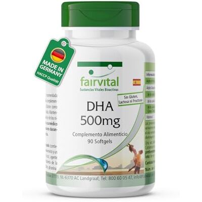 fairvital Cápsulas de DHA 500 mg, 90 cápsulas macias, óleo de peixe, ALTA DOSIS, ácido docosa-hexaenóico e ácido eicosapentaenóico fairvital Cápsulas de DHA 500 mg, 90 cápsulas macias, óleo de peixe, ALTA DOSIS, ácido docosa-hexaenóico e ácido eicosapentaenóico