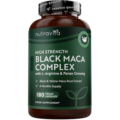 Nutravita Maca preta andina de alta resistência 5000 mg 180 cápsulas veganas, com L-arginina e ginseng, antioxidante para melhorar o , memória e fadiga Nutravita Maca preta andina de alta resistência 5000 mg 180 cápsulas veganas, com L-arginina e ginseng, antioxidante para melhorar o , memória e fadiga