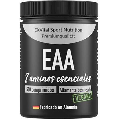 EXVital EAA Comprimidos, 1036 mg, 510 comprimidos, 8 aminoácidos essenciais, multi amino, vegano, sem aditivos, embalado na Alemanha EXVital EAA Comprimidos, 1036 mg, 510 comprimidos, 8 aminoácidos essenciais, multi amino, vegano, sem aditivos, embalado na Alemanha