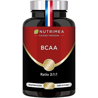 Laboratoires Nutrimea BCAA 2:1:1 Relação Aminoácidos essenciais com vitamina B6, síntese de proteínas, redução da fadiga e recuperação, 60 cápsulas, Nutrimeia Fabricado em França Laboratoires Nutrimea BCAA 2:1:1 Relação Aminoácidos essenciais com vitamina B6, síntese de proteínas, redução da fadiga e recuperação, 60 cápsulas, Nutrimeia Fabricado em França