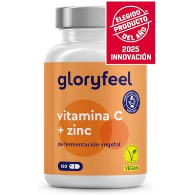 Gloryfeel Vitamina C 1000mg + Zinco 20mg 180 Cápsulas Apoia o Sistema Imunitário e Reduz a Fadiga Vitamina C Tamponada com Proteção Gástrica e pH Neutro Vegano e Testado em Laboratório Gloryfeel Vitamina C 1000mg + Zinco 20mg 180 Cápsulas Apoia o Sistema Imunitário e Reduz a Fadiga Vitamina C Tamponada com Proteção Gástrica e pH Neutro Vegano e Testado em Laboratório