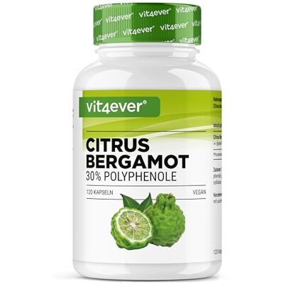 Vit4ever Bergamota cítrica (Citrus Bergamia) 120 cápsulas 750 mg Extrato Premium 30% de polipropileno, cruzamento entre cidra e laranja amarga, sem aditivos desnecessários vegano Vit4ever Bergamota cítrica (Citrus Bergamia) 120 cápsulas 750 mg Extrato Premium 30% de polipropileno, cruzamento entre cidra e laranja amarga, sem aditivos desnecessários vegano