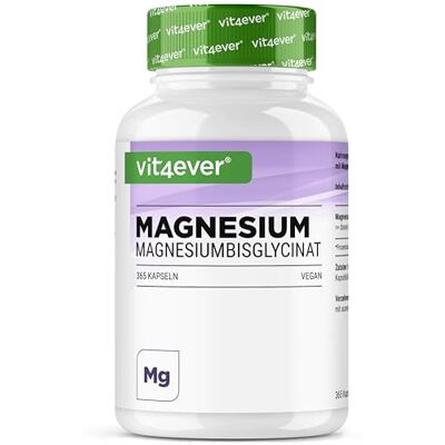 Vit4ever Bisglicinato de magnésio, 365 cápsulas, 300 mg de magnésio por dia Magnésio Quelado Premium alta pureza alta dose, vegano Vit4ever Bisglicinato de magnésio, 365 cápsulas, 300 mg de magnésio por dia Magnésio Quelado Premium alta pureza alta dose, vegano