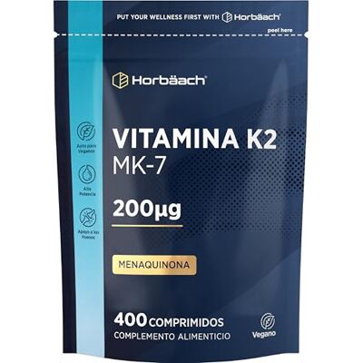 Horbäach Vitamina K2 MK7 200 μg ALL-TRANS MK-7 de alta potência 400 comprimidos veganos forma mais pura de vitamina K2 menaquinona sem cápsulas contribui para a saúde óssea Horbäach Vitamina K2 MK7 200 μg ALL-TRANS MK-7 de alta potência 400 comprimidos veganos forma mais pura de vitamina K2 menaquinona sem cápsulas contribui para a saúde óssea