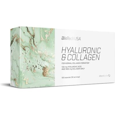 BioTechUSA Hyaluronic & Collagen Cápsulas de colagénio e ácido Com a fórmula ChondrActiv® Vitamina C para a formação de colagénio, vitamina A para a pele, 120 cápsulas BioTechUSA Hyaluronic & Collagen Cápsulas de colagénio e ácido Com a fórmula ChondrActiv® Vitamina C para a formação de colagénio, vitamina A para a pele, 120 cápsulas