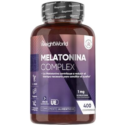 WeightWorld Melatonina 1 mg 400 comprimidos com magnésio, extrato de passiflora, vitamina B6 e extrato de camomila contribui para reduzir o tempo necessário para conciliar o sono para 1 ano, vegano Extracto de Pasiflora, Vitamina B6 y Extracto de Manzan WeightWorld Melatonina 1 mg 400 comprimidos com magnésio, extrato de passiflora, vitamina B6 e extrato de camomila contribui para reduzir o tempo necessário para conciliar o sono para 1 ano, vegano Extracto de Pasiflora, Vitamina B6 y Extracto de Manzan