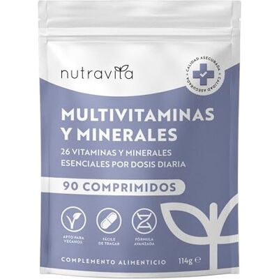 Nutravita multivitaminas e minerais, 90 comprimidos veganos Complexo multivitamínico completo com 26 vitaminas essenciais A B C D3 E cálcio e zinco vitamina para o cansaço Nutravita multivitaminas e minerais, 90 comprimidos veganos Complexo multivitamínico completo com 26 vitaminas essenciais A B C D3 E cálcio e zinco vitamina para o cansaço