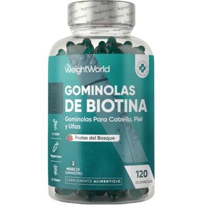 WeightWorld Gominolas de Biotina 5000 mcg 120 Unidades Suministro para 2 Meses 13 multivitaminas e minerais em gomas com vitamina C, E, grupo B, D, A, selénio, iodo, colina, nositol vegetarianas WeightWorld Gominolas de Biotina 5000 mcg 120 Unidades Suministro para 2 Meses 13 multivitaminas e minerais em gomas com vitamina C, E, grupo B, D, A, selénio, iodo, colina, nositol vegetarianas