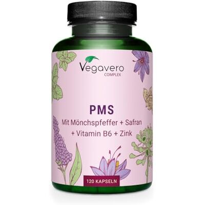 Vegavero PMS Magnésio + açafrão affron salgueiro, 120 cápsulas Vegavero PMS Magnésio + açafrão affron salgueiro, 120 cápsulas