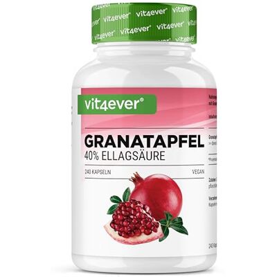 Vit4ever Extrato de romã, 240 cápsulas veganas, extrato natural de primeira qualidade com 40% de ácido elágico, dose alta vegano Alta dosis con 1800 mg por Dosis Diaria 40% de Ácido Elágico Extracto Premium de Cáscara de Granada Vit4ever Extrato de romã, 240 cápsulas veganas, extrato natural de primeira qualidade com 40% de ácido elágico, dose alta vegano Alta dosis con 1800 mg por Dosis Diaria 40% de Ácido Elágico Extracto Premium de Cáscara de Granada