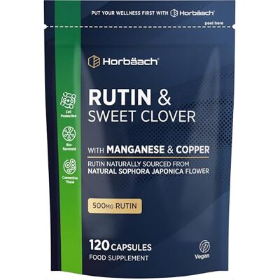 Horbäach Rotina e Melioto Complex com manganês e cobre, 120 cápsulas veganas Rutin & Sweet Clover Complex Horbaach Horbäach Rotina e Melioto Complex com manganês e cobre, 120 cápsulas veganas Rutin & Sweet Clover Complex Horbaach