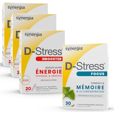 D-Stress Pack "Memória e concentração" 3 BOOSTER 20 bolsas + FOCUS 30 tablets Comentários, entrerevistas, retorno Synergia Laboratório D-Stress Pack "Memória e concentração" 3 BOOSTER 20 bolsas + FOCUS 30 tablets Comentários, entrerevistas, retorno Synergia Laboratório