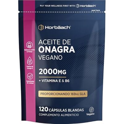 Horbäach Óleo de nagra pérolas 2000 mg com vitamina E & B6 120 cápsulas lisas Evening Primrose Oil Horbaach Horbäach Óleo de nagra pérolas 2000 mg com vitamina E & B6 120 cápsulas lisas Evening Primrose Oil Horbaach