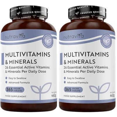 Nutravita Multivitaminas e minerais, 2 embalagens, 730 comprimidos veganos, complexo vitamínico de 26 essenciais, vitamina C, D3, A, B, E e minerais selénio, cálcio, ferro, zinco, multivitamínico Complejo Vitamínico de 26 Esenciales Vitamina C, D3, A, B Nutravita Multivitaminas e minerais, 2 embalagens, 730 comprimidos veganos, complexo vitamínico de 26 essenciais, vitamina C, D3, A, B, E e minerais selénio, cálcio, ferro, zinco, multivitamínico Complejo Vitamínico de 26 Esenciales Vitamina C, D3, A, B