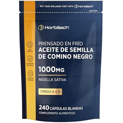 Horbäach Óleo de cominho preto puro 1000 mg por cápsula 8 meses de fornecimento 240 cápsulas prensado a frio original Nigella Sativa Horbaach Horbäach Óleo de cominho preto puro 1000 mg por cápsula 8 meses de fornecimento 240 cápsulas prensado a frio original Nigella Sativa Horbaach