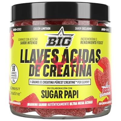 BIG x SUGAR PAPI Gominolas de creatina monohidratada chave ácida para desempenho físico e força muscular, 90 gomas sem açúcar e sem glúten edição especial BIG x SUGAR PAPI Gominolas de creatina monohidratada chave ácida para desempenho físico e força muscular, 90 gomas sem açúcar e sem glúten edição especial