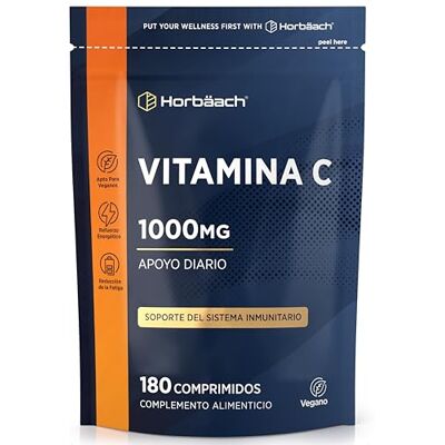 Horbäach Vitamina C 1000 mg 180 comprimidos veganos Alternativa às cápsulas de vitaminas Horbaach Horbäach Vitamina C 1000 mg 180 comprimidos veganos Alternativa às cápsulas de vitaminas Horbaach