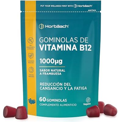 Horbäach Vitamina B12 Gominolas 1000 mcg 2 meses de fornecimento 60 Gummies veganas sabor framboesas alta potência de Horbaach Horbäach Vitamina B12 Gominolas 1000 mcg 2 meses de fornecimento 60 Gummies veganas sabor framboesas alta potência de Horbaach
