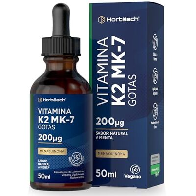 Horbäach Vitamina K2 MK-7 Gotas 200 µg por dose diária, sabor natural de menta 50 ml líquido vegano alta biodisponibilidade Horbaach Horbäach Vitamina K2 MK-7 Gotas 200 µg por dose diária, sabor natural de menta 50 ml líquido vegano alta biodisponibilidade Horbaach