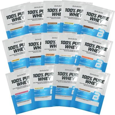 BioTechUSA 100% Pure Whey Proteína em pó com BCAA e glutamina, sem glúten, sem óleo de palma, 14 * 28 g, Variety Pack Con BCAA y L-glutamina Enzimas de bromelina Bajo contenido en azúcar Sin gluten 14*28g, Variety Pack BioTechUSA 100% Pure Whey Proteína em pó com BCAA e glutamina, sem glúten, sem óleo de palma, 14 * 28 g, Variety Pack Con BCAA y L-glutamina Enzimas de bromelina Bajo contenido en azúcar Sin gluten 14*28g, Variety Pack