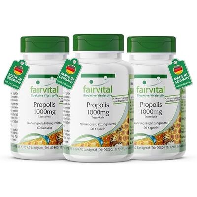 fairvital Próóleo de abelha 1000 mg dose diária, 3 x 60 cápsulas, extrato natural de própolis de abelha, alta dose fairvital Próóleo de abelha 1000 mg dose diária, 3 x 60 cápsulas, extrato natural de própolis de abelha, alta dose
