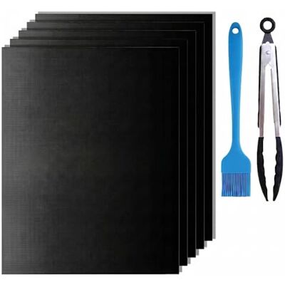 GROFIS Conjunto de 5 tapetes de churrasco 40 x 32 cm, antiaderente para churrasco Grill Mat de Teflão, papel de forno reutilizável com escova e clipe, tapete para churrasco de carvão grelha elétrica GROFIS Conjunto de 5 tapetes de churrasco 40 x 32 cm, antiaderente para churrasco Grill Mat de Teflão, papel de forno reutilizável com escova e clipe, tapete para churrasco de carvão grelha elétrica