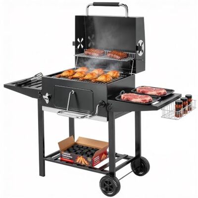 Outsunny Churrasco de carbono portátil, churrasqueira de carvão móvel com bandeja ajustável, prateleiras dobráveis, termómetro, tampa, lareira, ventilações, gaveta de cinzas, rodas, cesta lateral Estantes Plegables, Termómetro, Chimenea, Ventilaciones, Outsunny Churrasco de carbono portátil, churrasqueira de carvão móvel com bandeja ajustável, prateleiras dobráveis, termómetro, tampa, lareira, ventilações, gaveta de cinzas, rodas, cesta lateral Estantes Plegables, Termómetro, Chimenea, Ventilaciones,