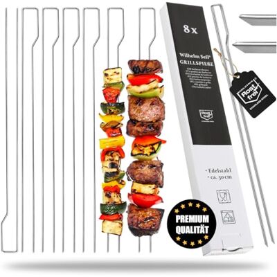 Wilhelm Sell 8 x espetos para grelha com pega espetos shashlik de 30 cm com pontas duplas para fixar carne, peixe e legumes, espeto duplo para churrasqueira de aço inoxidável 430 Wilhelm Sell 8 x espetos para grelha com pega espetos shashlik de 30 cm com pontas duplas para fixar carne, peixe e legumes, espeto duplo para churrasqueira de aço inoxidável 430
