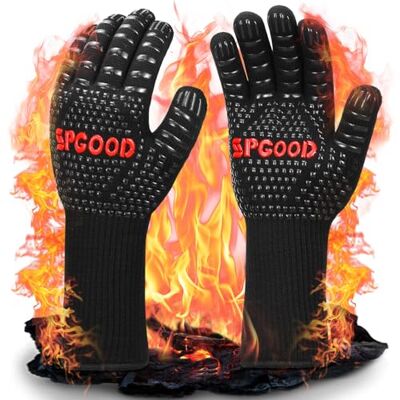 SPGOOD Luvas de Churrasco Luvas de Forno para Altas Temperaturas Longas, Luvas Resistentes ao Calor até 800℃ para Cozinha, Churrasqueira, Assar, Micro-ondas, Lareira Preto(M/XL) Lgnífugos, agarre silicona antideslizante, transpirables,lavables, guantes SPGOOD Luvas de Churrasco Luvas de Forno para Altas Temperaturas Longas, Luvas Resistentes ao Calor até 800℃ para Cozinha, Churrasqueira, Assar, Micro-ondas, Lareira Preto(M/XL) Lgnífugos, agarre silicona antideslizante, transpirables,lavables, guantes