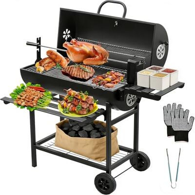 TEENO Grelha para churrasco, churrasqueira de carbono com espeto giratório Churrasco americano carvão de madeira, churrasqueira de carvão para jardim, terraço, campismo TEENO Grelha para churrasco, churrasqueira de carbono com espeto giratório Churrasco americano carvão de madeira, churrasqueira de carvão para jardim, terraço, campismo