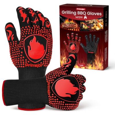 Primajor Luvas de Churrasco, Luvas para Forno Resistentes ao Calor até 800℃ / 1472℉ para Cozinha, Churrasqueira, Assar, Micro-ondas certificação EN407 (1 Par) (Vermelho) Primajor Luvas de Churrasco, Luvas para Forno Resistentes ao Calor até 800℃ / 1472℉ para Cozinha, Churrasqueira, Assar, Micro-ondas certificação EN407 (1 Par) (Vermelho)