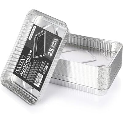 Vaily Bandejas de alumínio grandes de alumínio, 25 unidades, para churrascos, acessórios para churrasco a gás, churrasqueira a carvão e grelha elétrica como bandeja coletora de gordura, 32,5 x 23 cm Vaily Bandejas de alumínio grandes de alumínio, 25 unidades, para churrascos, acessórios para churrasco a gás, churrasqueira a carvão e grelha elétrica como bandeja coletora de gordura, 32,5 x 23 cm