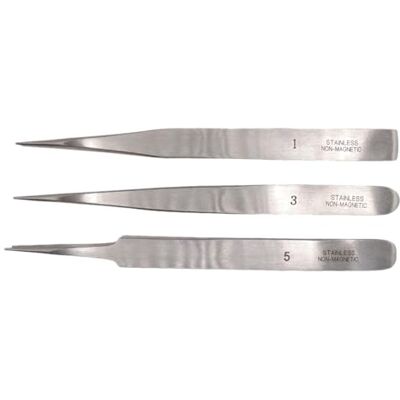 KD89 Conjunto de 3 pinças número 1 N°3 N°5 Pinças de precisão de aço antimagnético KD89 Conjunto de 3 pinças número 1 N°3 N°5 Pinças de precisão de aço antimagnético