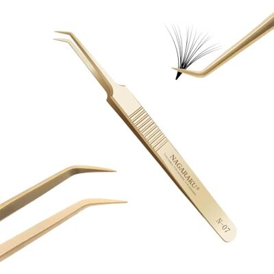NAGARAKU Pinças de Volume de Pestanas Ponto de Precisão Sem Espaço Pinças de Fã para Depilar Profissional Aço Inoxidável Dourado com Aderência Antiderrapante nas Pontas Finas e Leves para Criar Volume NAGARAKU Pinças de Volume de Pestanas Ponto de Precisão Sem Espaço Pinças de Fã para Depilar Profissional Aço Inoxidável Dourado com Aderência Antiderrapante nas Pontas Finas e Leves para Criar Volume