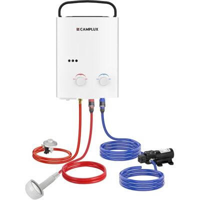 CAMPLUX 5L Aquecedor de água a gás sem tanque, com bomba de água de 4,3 l, para viagens, RV, campismo, cavalos CAMPLUX 5L Aquecedor de água a gás sem tanque, com bomba de água de 4,3 l, para viagens, RV, campismo, cavalos