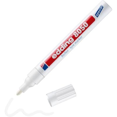 Edding 8050 Marcador para pneus branco 1 marcador, ponta redonda de 2-4 mm, para marcar pneus e outras superfícies de borracha, interiores e exteriores, resistente à água Edding 8050 Marcador para pneus branco 1 marcador, ponta redonda de 2-4 mm, para marcar pneus e outras superfícies de borracha, interiores e exteriores, resistente à água