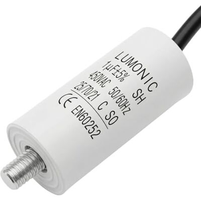 Lumonic Condensador de arranque 1 µF 450 V com cabo I 26 x 55 mm I 1uF I condensador de motor com invólucro de plástico I condensador de funcionamento I para bombas, corta-relvas, ferramentas Lumonic Condensador de arranque 1 µF 450 V com cabo I 26 x 55 mm I 1uF I condensador de motor com invólucro de plástico I condensador de funcionamento I para bombas, corta-relvas, ferramentas